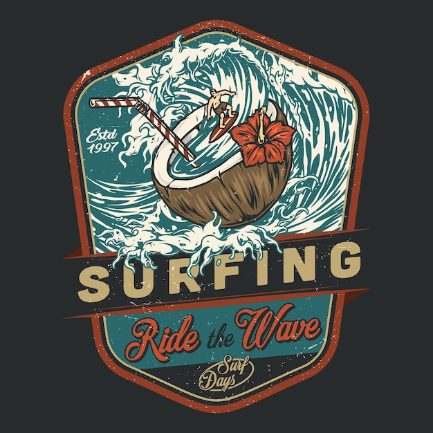 Vector surfing vintage colorful emblem