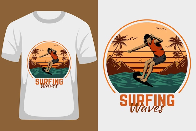 Surf waves retro vintage t shirt design