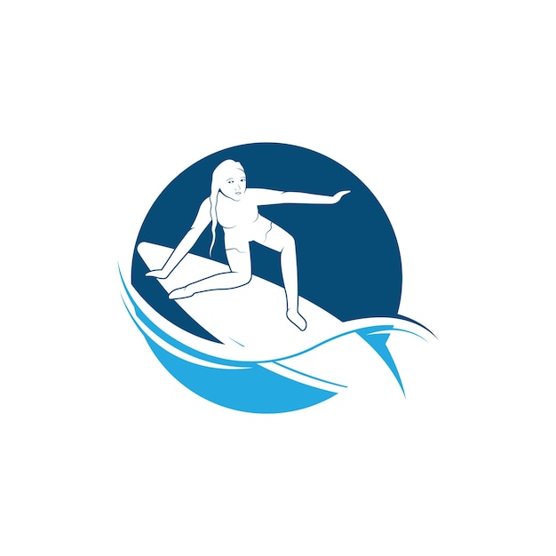 Surfing with water wave logo vector template Illustration symbol