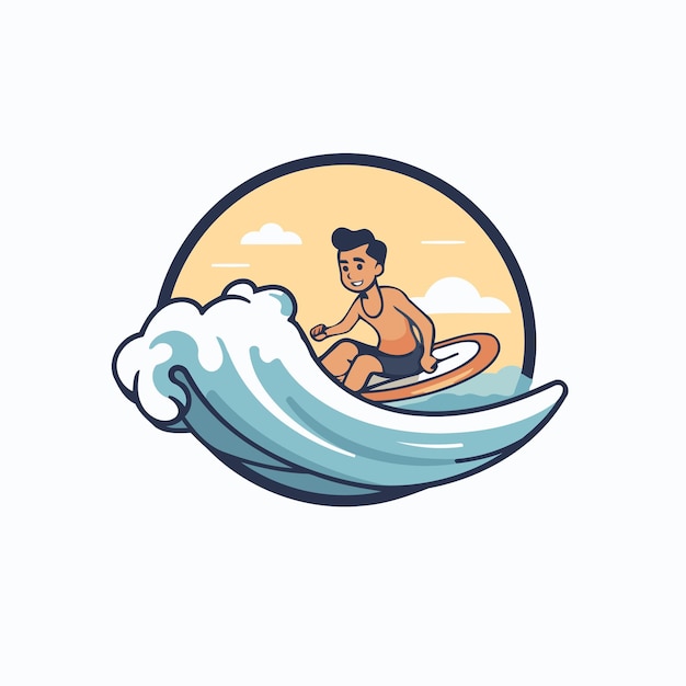 Vector surflogo surfer op een golf vectorillustratie