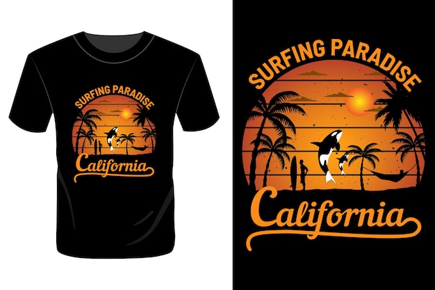 Surfparadijs californië t-shirtontwerp vintage retro