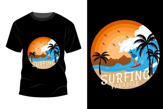 Surfparadijs t-shirt mockup ontwerp vintage retro