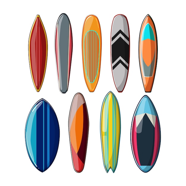 surfplank strand set cartoon blauw hout retro longboard zomer abstracte surfplank strand teken geïsoleerde symbool vectorillustratie