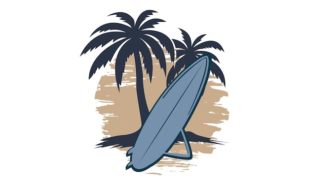 Surfstrand en berg SVG-illustratieontwerp. Motiverend surfstrand.