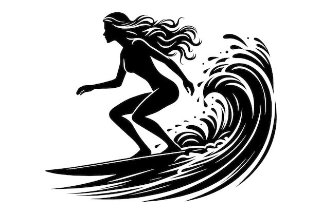 Surfvrouw silhouet Vector illustratie