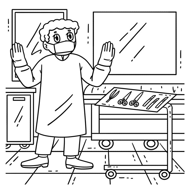 वेक्टर surgeon doctor isolated coloring page for kids
