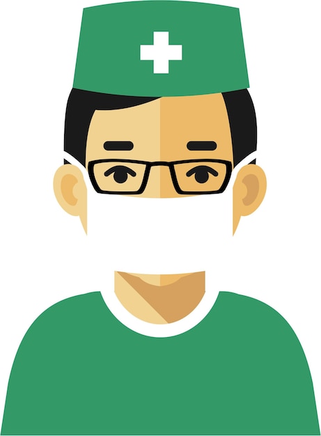 Vector surgeon doctor man avatar face icon in protective mask