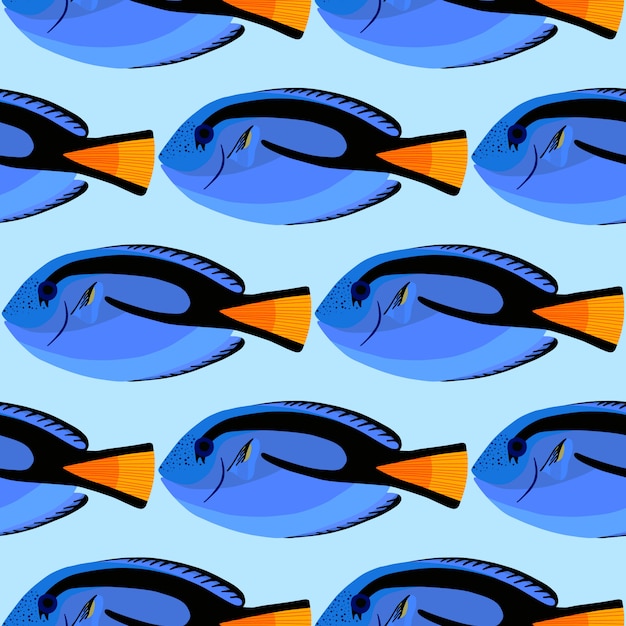 Surgeon fish seamless pattern. tropical ocean fish. paracanthurus hepatus. vector illustration