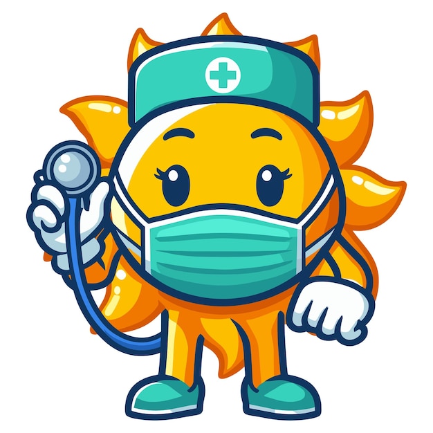 Vector surgeon sun character mascot vector illustration on white background