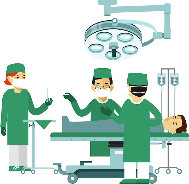 Vector surgeons and patient in operating room