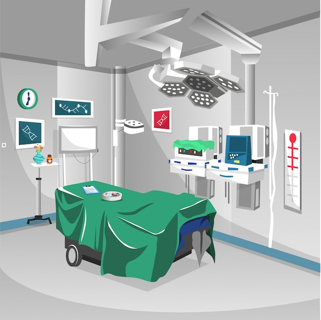 ベクトル 病院の手術室、ランプ手術器具