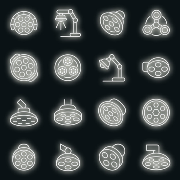 Surgical light icons set. outline set of surgical light vector icons neon color on black