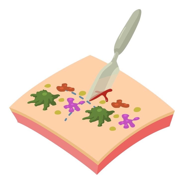 Vector surgical operation icon isometric vector scalpel cuts part of contaminated skin bacterial infection medical operation