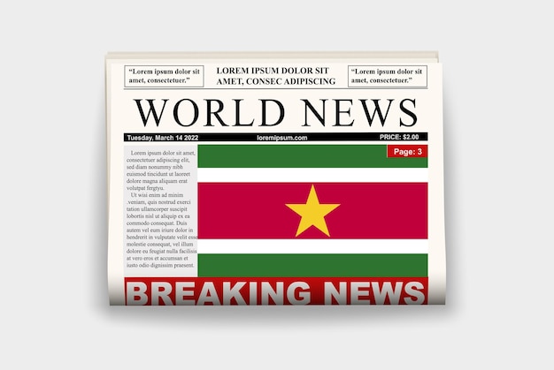 Vector suriname country newspaper flag breaking news on newsletter news concept gazette page headline