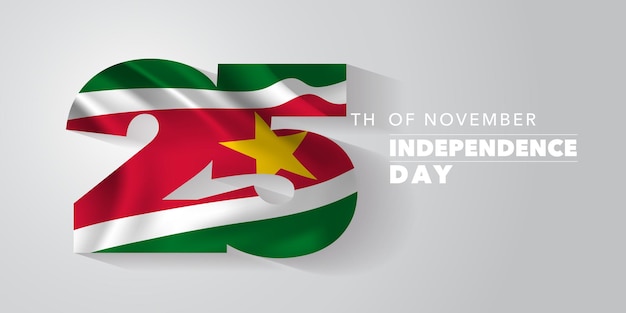 Suriname gelukkige onafhankelijkheidsdag vector banner, wenskaart. surinaamse golvende vlag in afwijkend ontwerp voor 25 november nationale feestdag