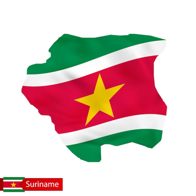 Suriname kaart met wapperende vlag van land