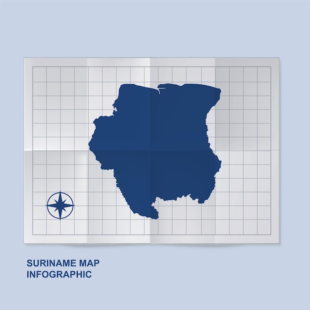 Suriname map country in folded grid paper