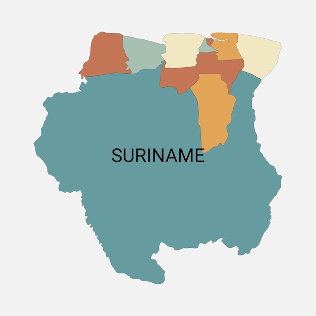 Vettore mappa vettoriale del suriname con divisioni amministrative