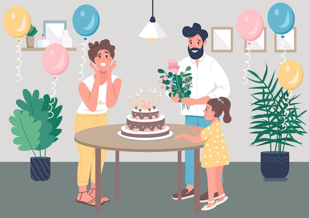 Surprise bday party flat color illustration