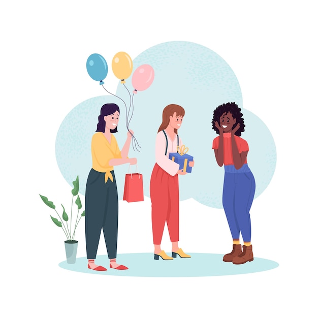 surprise birthday party   web banner, poster. give gifts, receive present.