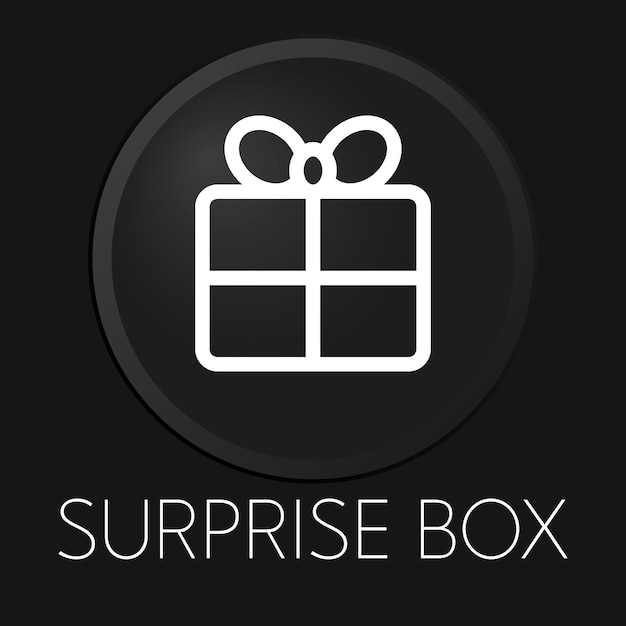 Surprise box minimal vector line icon on 3d button isolated on black background premium vector