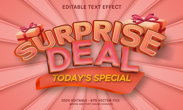 Surprise deal editable text effect with gift box on cartoon pastel background