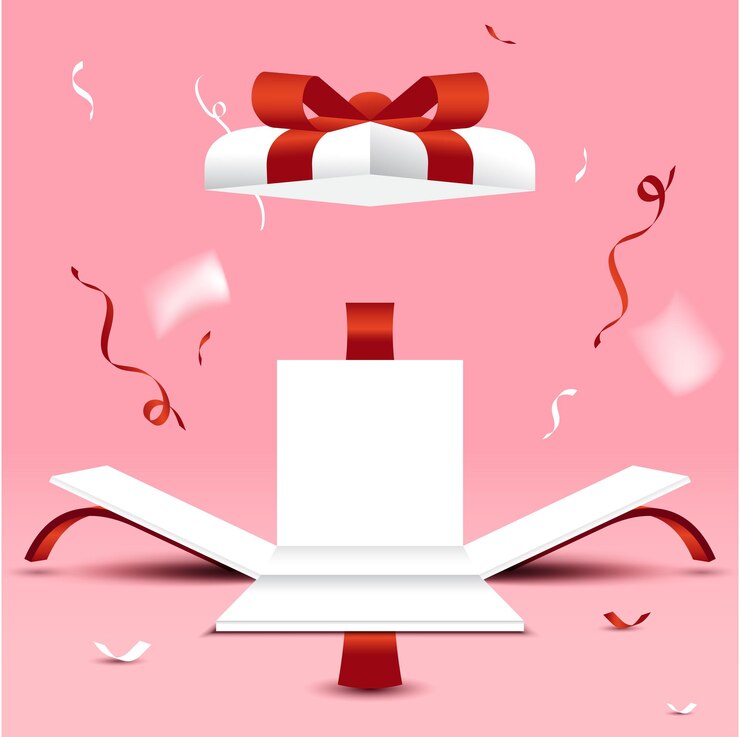 Vector surprise gift box releasing an explosion of confetti