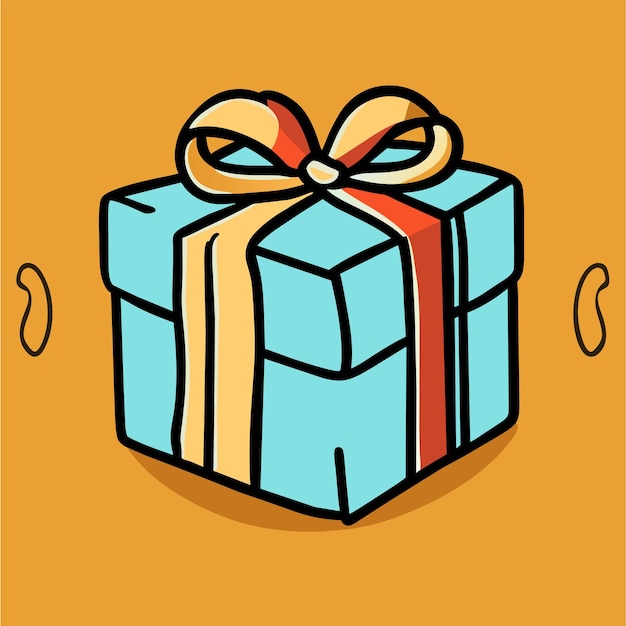 Surprise gift box with ribbon bow hand drawn flat stylish cartoon sticker icon concept isolated