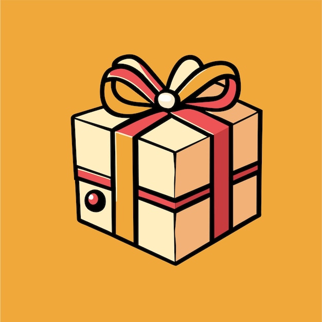 Surprise gift box with ribbon bow hand drawn flat stylish cartoon sticker icon concept isolated