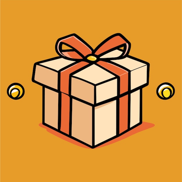 Surprise gift box with ribbon bow hand drawn flat stylish cartoon sticker icon concept isolated