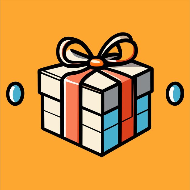 Surprise gift box with ribbon bow hand drawn flat stylish cartoon sticker icon concept isolated