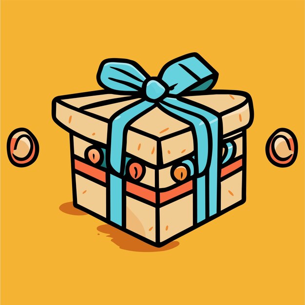 Surprise gift box with ribbon bow hand drawn flat stylish cartoon sticker icon concept isolated