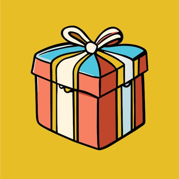 Surprise gift box with ribbon bow hand drawn flat stylish cartoon sticker icon concept isolated