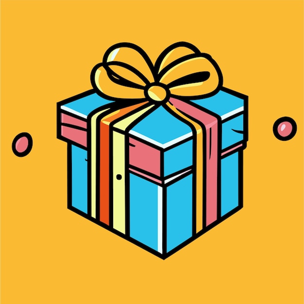 Surprise gift box with ribbon bow hand drawn flat stylish cartoon sticker icon concept isolated