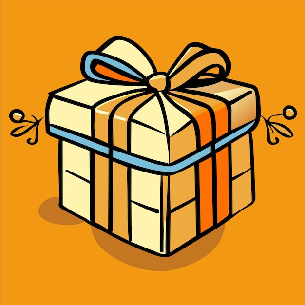 Surprise gift box with ribbon bow hand drawn flat stylish cartoon sticker icon concept isolated