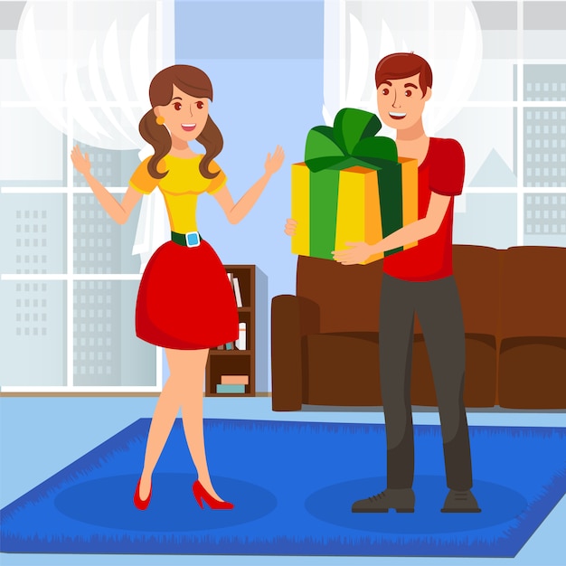 Vector surprise gift presenting flat vector illustration