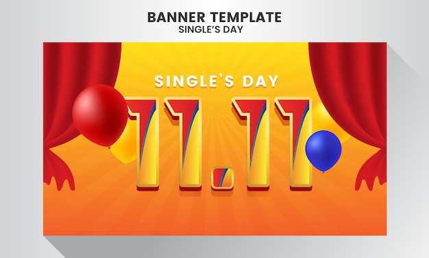 Surprise realistic single's day sale illustration banner template with baloon