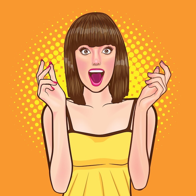 Vector surprised beautiful woman look something pop art comic style