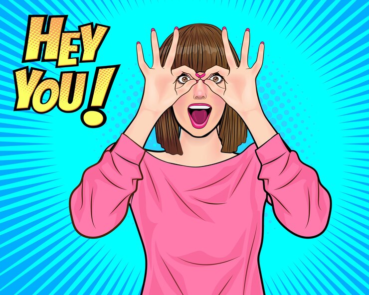 Vector 아름다운 여성은 팝 아트 코 ⁇  스타일로 놀랐습니다.