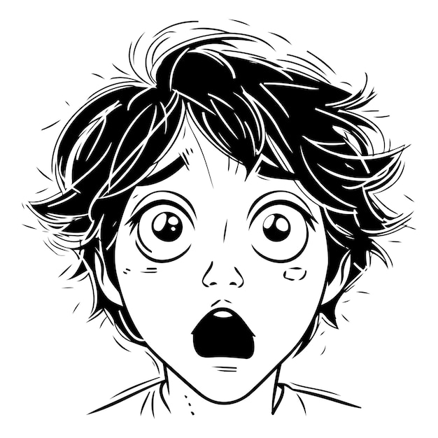 Vector surprised boy in black and white colors