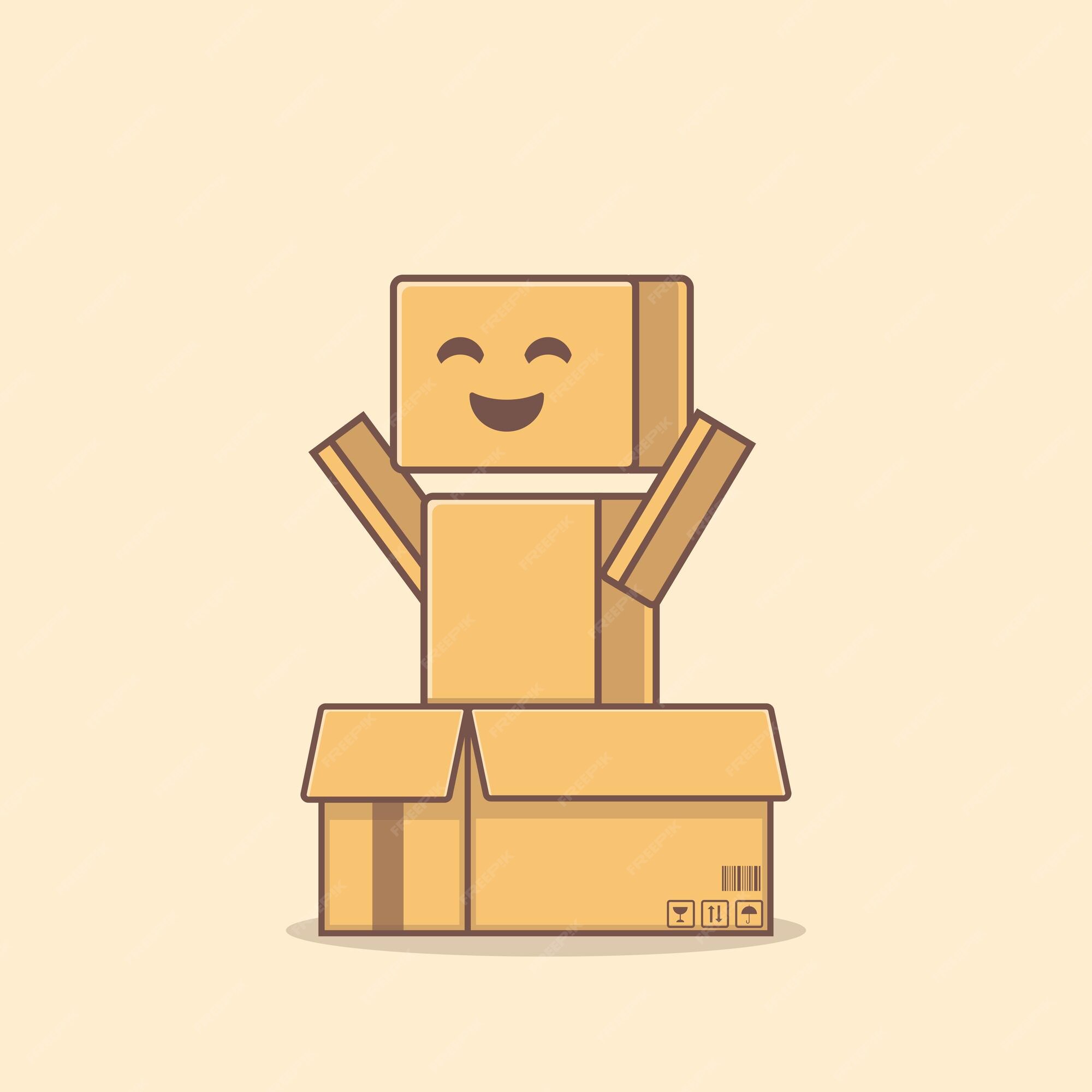 Premium Vector | Surprised cardboard character inside the box cartoon  vector illustration isolated object