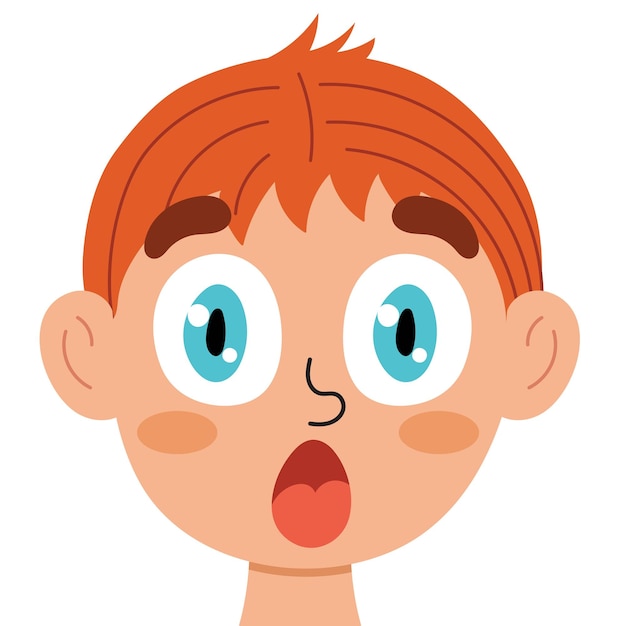 Surprised emotion face. Little boy clipart with shock emotional expression. Feeling concept vector