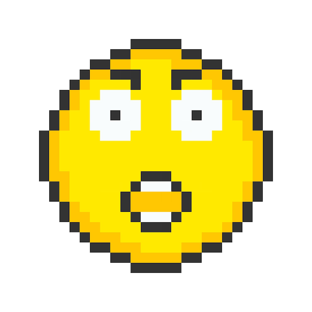 Vector surprised face icon pixel art emoticons vector illustration