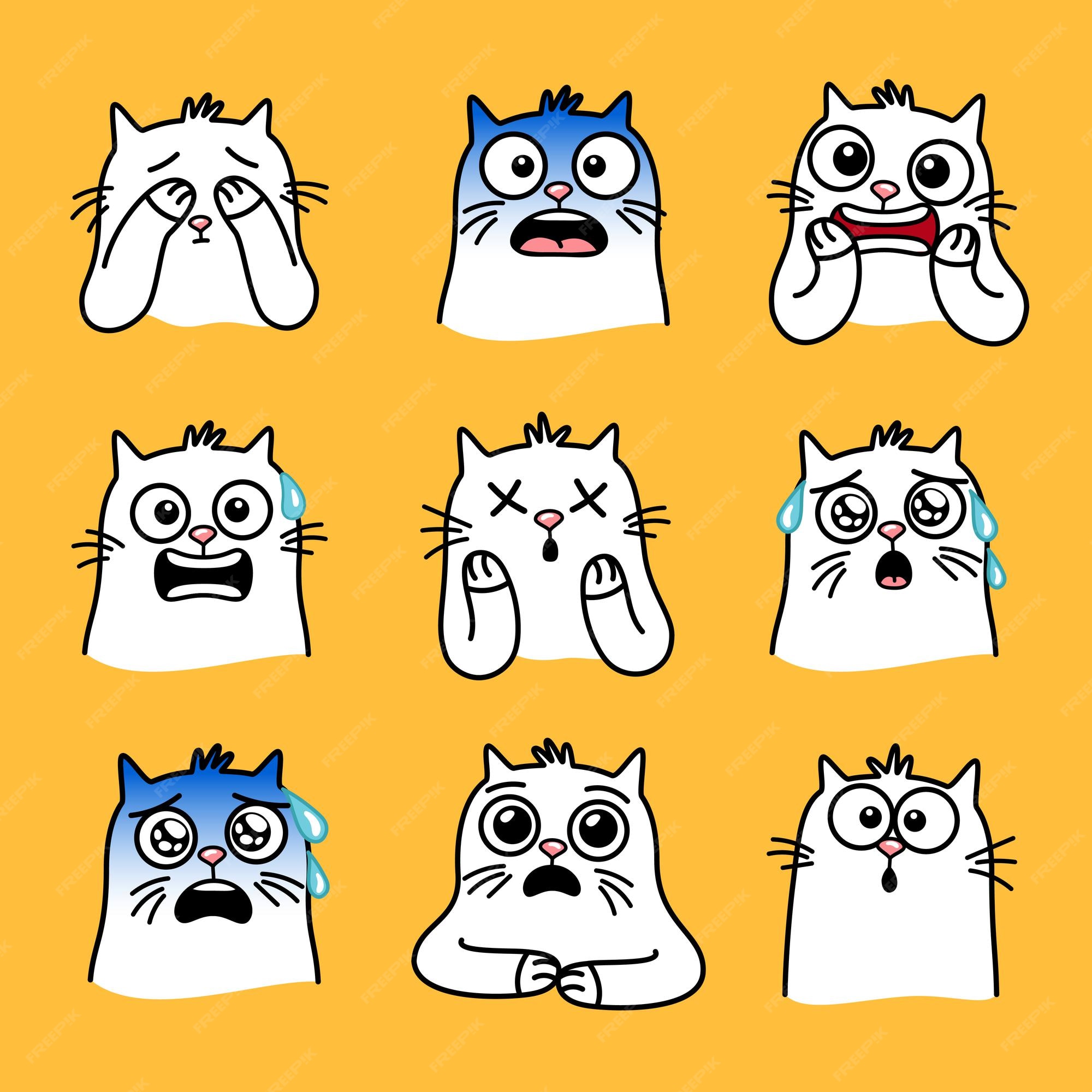 Set Of Black Cat Emoji Crazy Kitten With Different Emotions Angry Skeptical  Happy Funny Cat Breaking Things Comic Illustration Cartoon Vector Drawing  Stock Illustration - Download Image Now - iStock