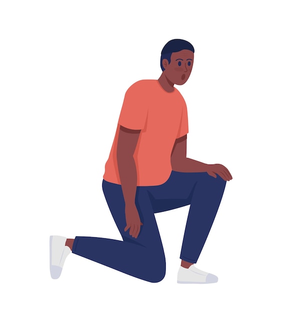 Vector surprised man semi flat color vector character. sitting pose figure. full body person on white. notice distraction isolated modern cartoon style illustration for graphic design and animation