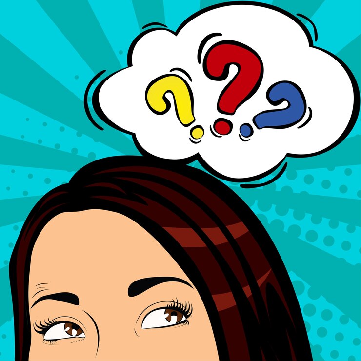 Vector surprised and shocked woman in pop art comics style with question word bubble.