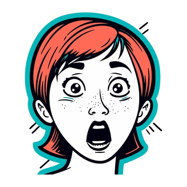 Vector surprised woman face with open mouth vector illustration in cartoon style