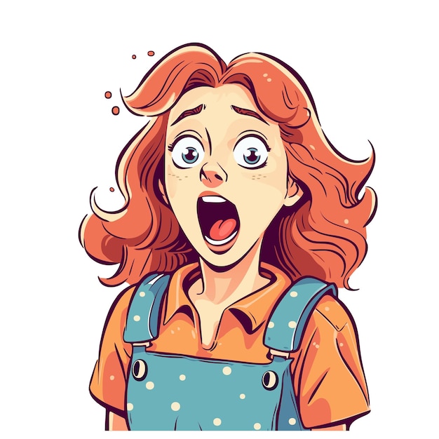 Surprised young pretty girl character with open mouth in cartoon style surprise and delight emotions