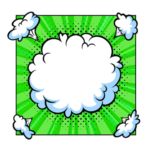 Surprising boom cloud in halftone background for sales and promotions green banner template