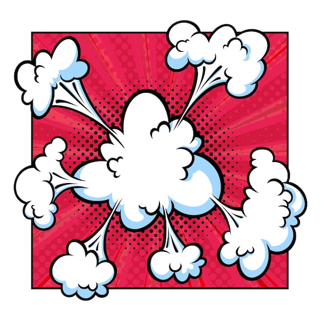 Vector surprising boom cloud in halftone background for sales and promotions red banner template